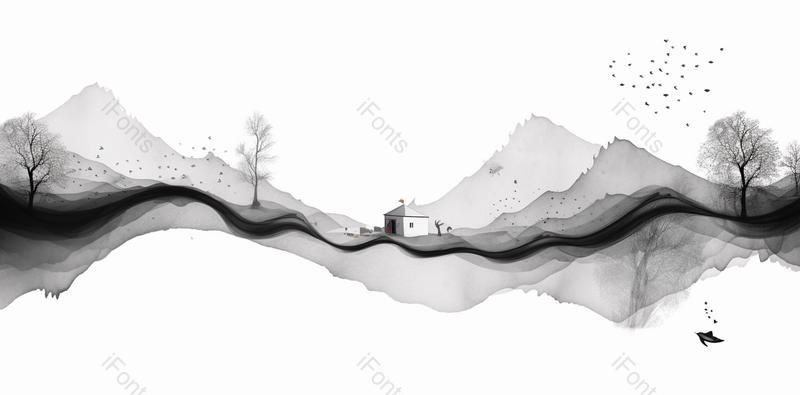 简约矢量水墨线条意境山水装饰壁画,高清,摄影图,摄影图片,图片大全,摄影图免费下载